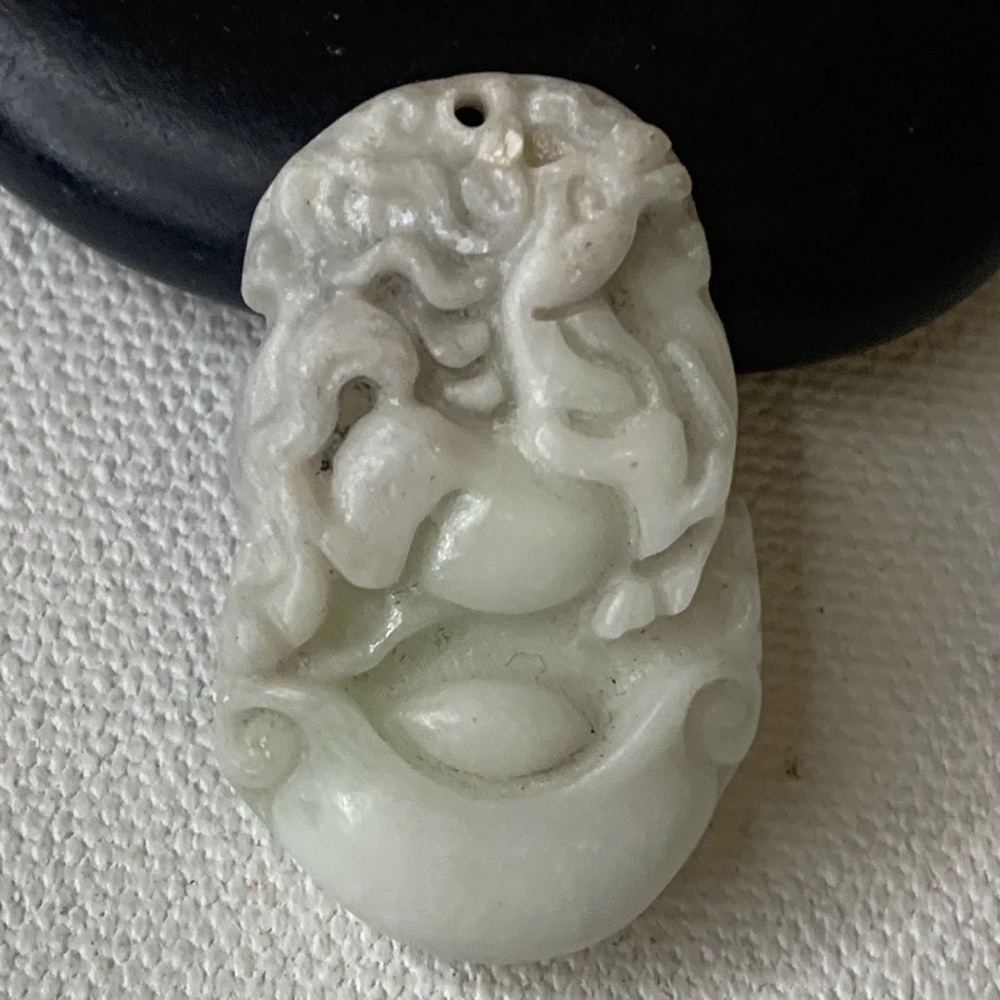 Chinese Zodiac Jade Horse Pendant Carved Stone Animal Amulet Lucky Talisman 1.4"